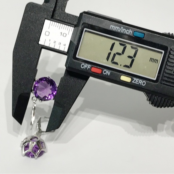 Artist Signed A 12mm Amethyst Round Cut 925 Sterling Silver Drop Earrings - Picture 6 of 17